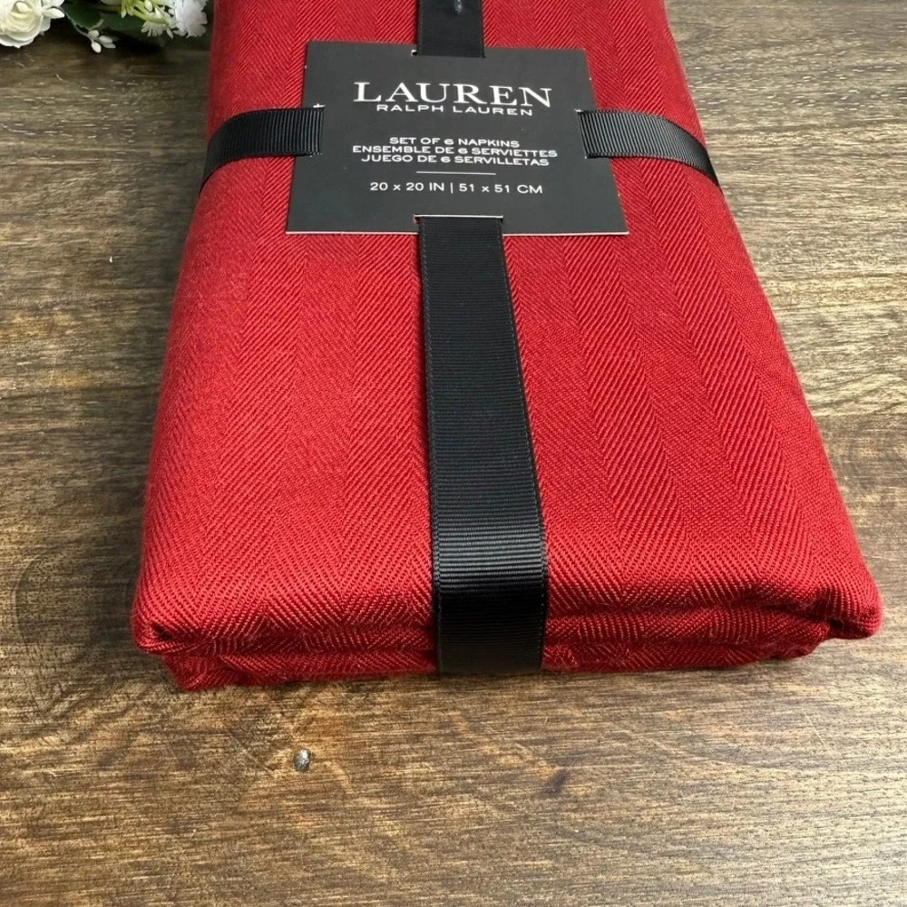 Lauren Ralph Lauren Red Herringbone Cloth Napkins Set of 6 Holiday 20x20 New